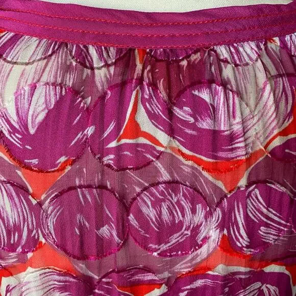 Tory Burch Sz 4 Gwenna Deep Pink Floral Keyhole Oval Ruffled front Tie front - Picture 9 of 14